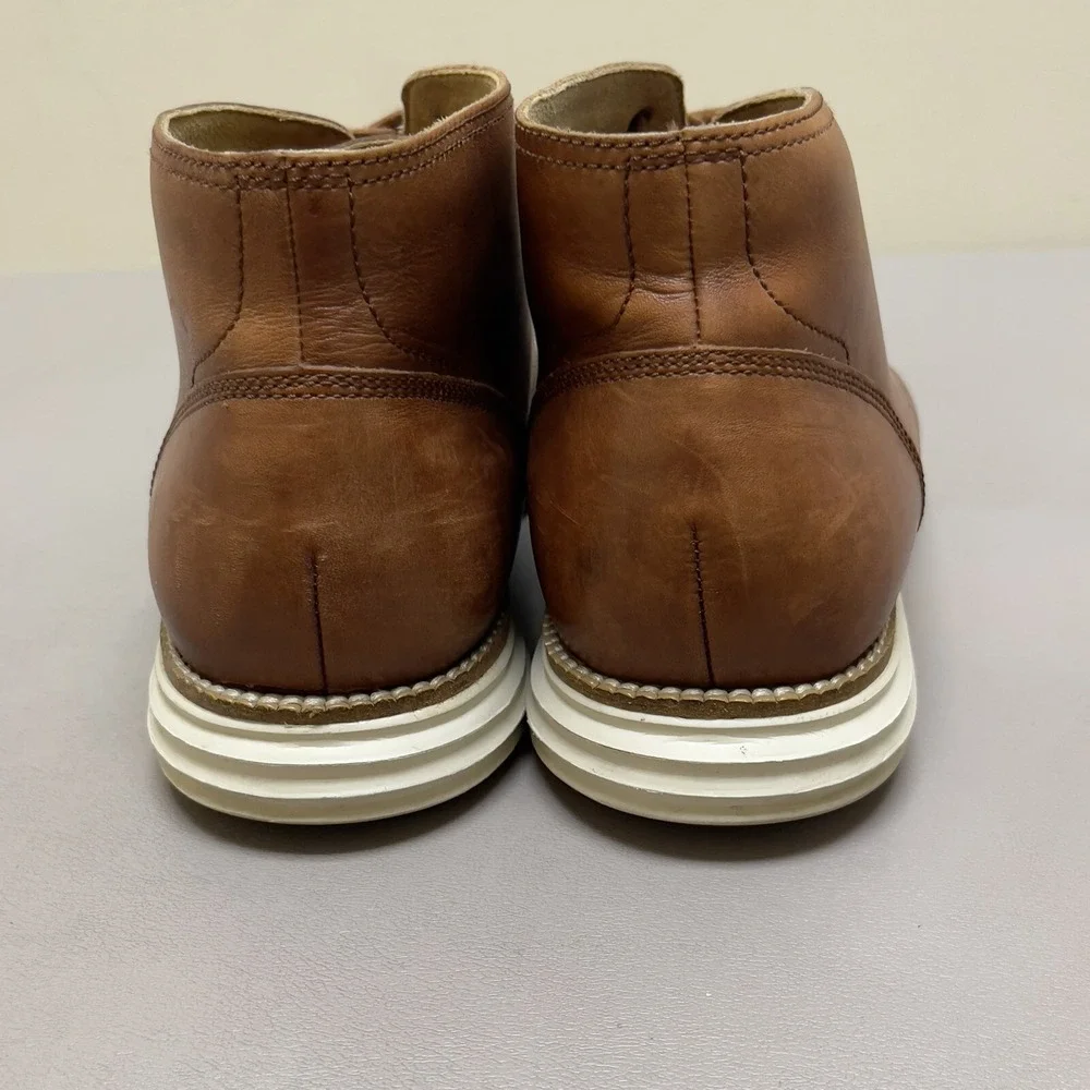 COLE HAAN Grand OS Boots Men 10.5 M Brown Leather‎ Chukka Cap Toe Lace Up Shoes